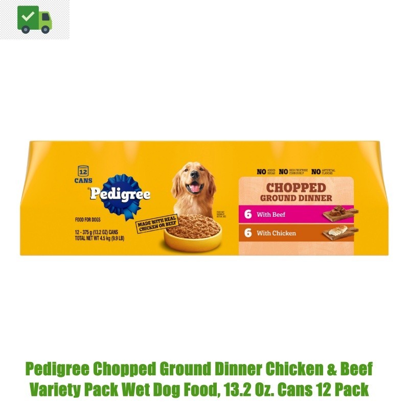 Pedigree Chopped Ground Dinner Chicken & Beef Wet Dog Food Variety Pack 13.2 Oz