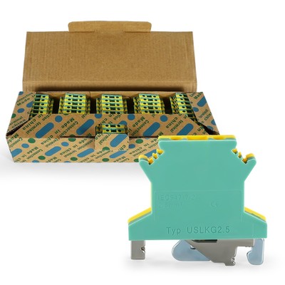 50PCS USLKG2.5 Wire Terminal Block - DIN Rail Ground Terminals for 12-22 AWG