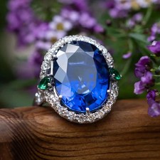 8.50 Ct Oval Cut Real Natural Sapphire Diamond Wedding Ring 14K Solid White Gold
