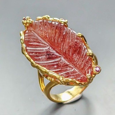 GEM 20 ct+ Natural Strawberry Quartz Ring 925 Sterling Silver Size 7.5 /R454629