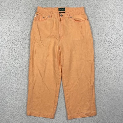 Lauren Ralph Lauren Pants Womens 8 Orange Linen Blend Crop Coastal Summer Chic