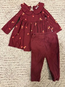 Hannah Anderson 12-18 Months Two Piece Set Maroon Apples Girls