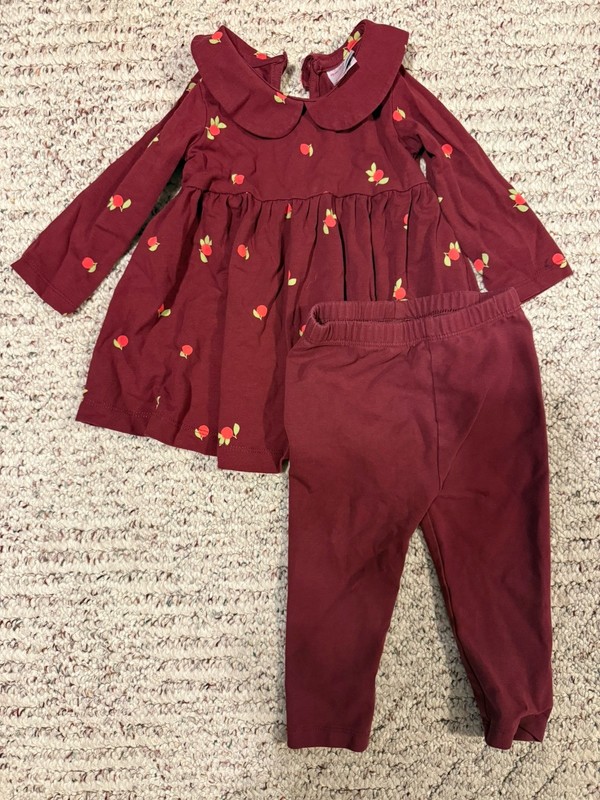 Hannah Anderson 12-18 Months Two Piece Set Maroon Apples Girls