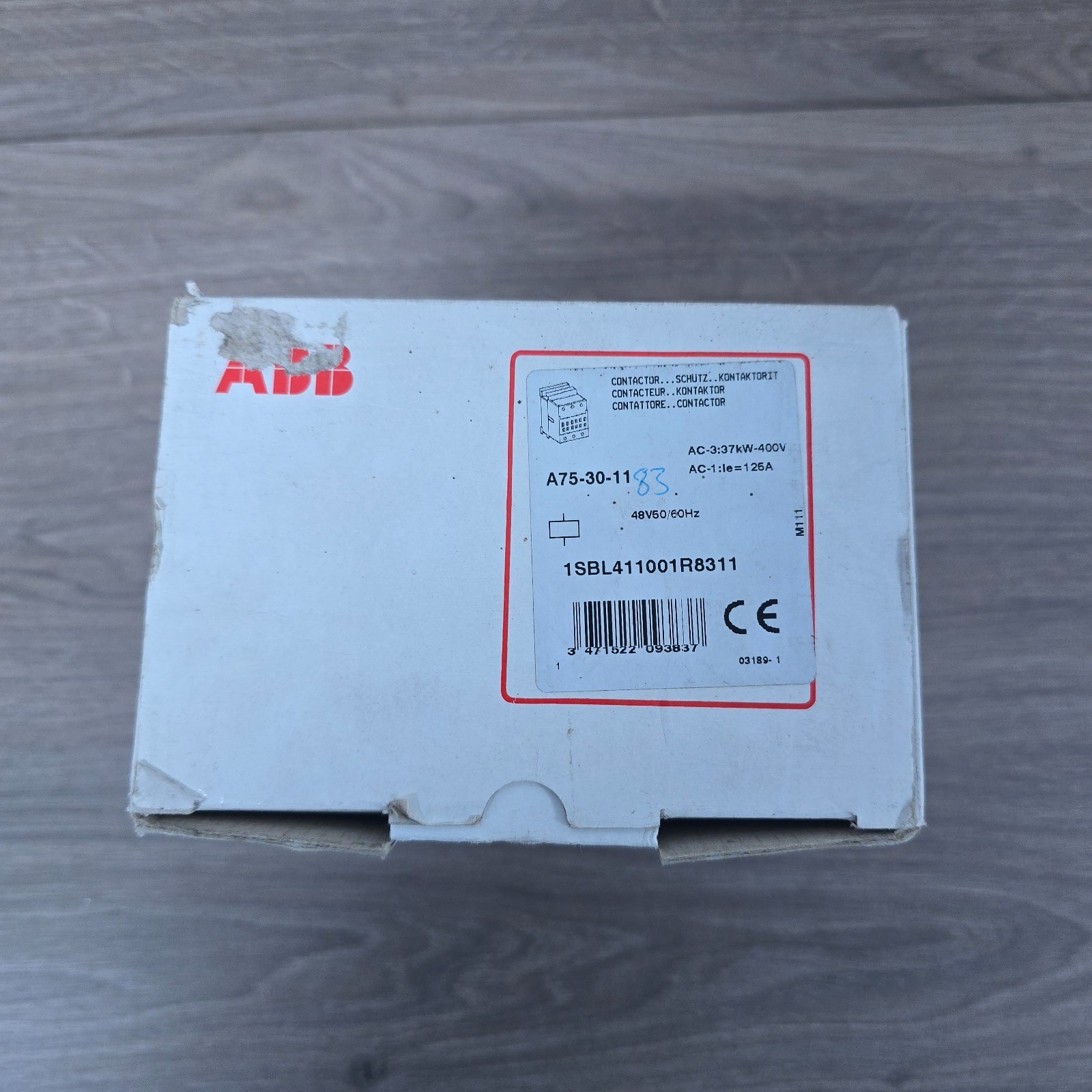 ABB A75-30-11-83 Contactor,NEMA,3 Pole,80A,48VAC@60Hz,48VAC@50Hz Coil,DIN Rail
