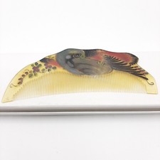 Vintage Hand-Painted Celluliod Hair Comb Bird Floral Motif Chinese 5in