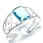 Swiss Blue Topaz Gemstone Handmade 925 Sterling Silver Cuff Bracelet Adjustable