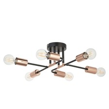 Ceiling Light 6 Lamp Metal Matt Black Copper Effect Industrial Contemporary