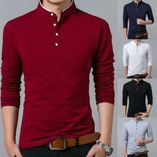 Men Grandad Shirts Tee Shirt Long Sleeve Mandarin Collar Slim Fit Tops  MLXLXXL   