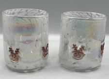 Anthropologie Festive Icon Juice Glass Luster Reindeer 17 Oz Set of 2