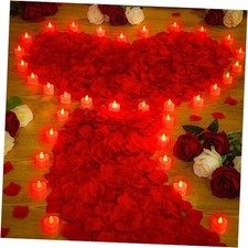 4000 Pcs Artificial Rose Petals with 24 Pcs LED Tea Red Light, Red Petals