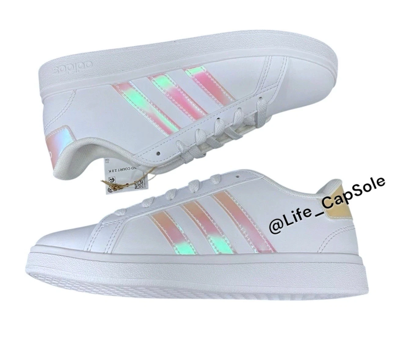 Scarpe da tennis Adidas Grand Court 2.0 K 8 5 Wns 7Y bambino bianche GY2326 nuove giovani