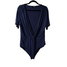 Cider Women s Plus 2XL Bodysuit Blue Short Sleeve Solid Wrap Soft One Piece