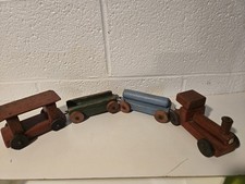 Vintage Wooden Train Engine And 3 Cars Used Fair Condition