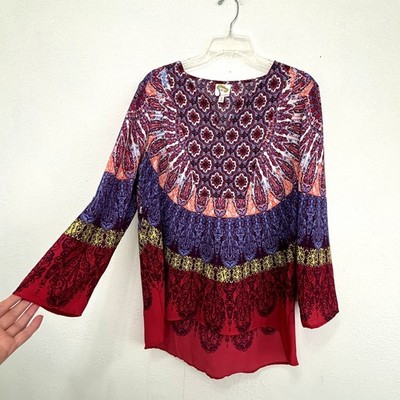 Fig Flower Womens Boho Peasant Tunic Large Blouse Floral Cottage Indie Popover