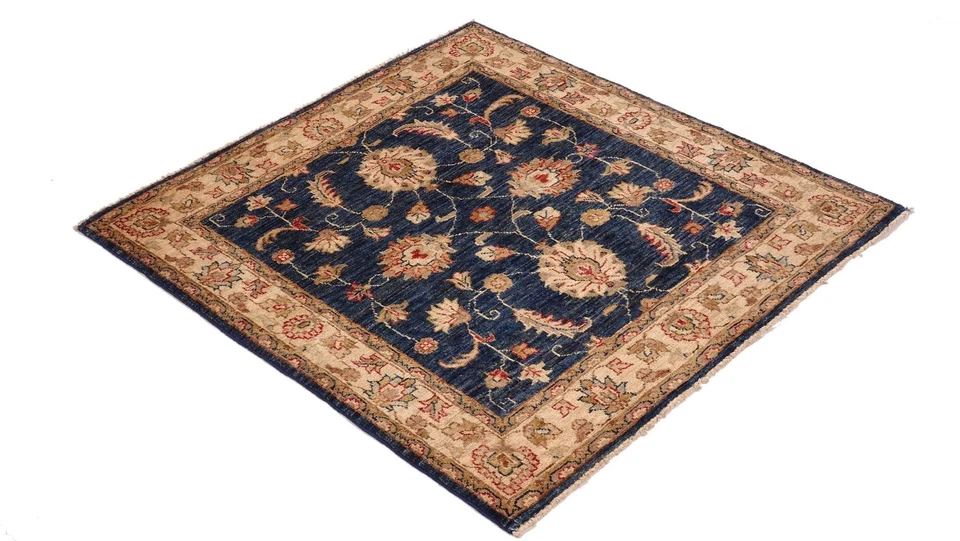 Chobi Ziegler Alfombra 100x100 Hecha A Mano Cuadrada Beige Floral Oriental - Imagen 3 de 4