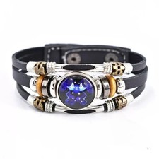 Zodiac Signs Spirit Bracelet, Beaded 12 Constellation Zodiac Leather Bracelet