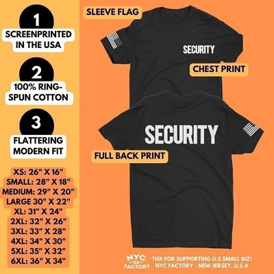 #ad Men#x27;s Security T Shirt USA Flag Black amp; White Chest Sleeve and Back Print $14.99