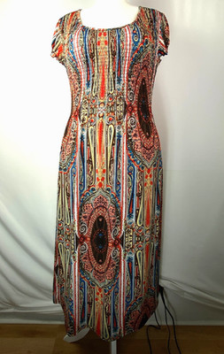Lapogee Maxi Smocked  Dopamine Dress Sz XL Puff Sleeve Festival
