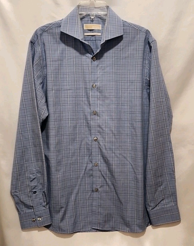 Michael Kors Shirt Mens Size L Slim Fit Button Up  Blue Non-Iron 16 34/35