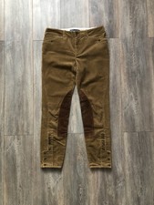 Ralph Lauren Women's Corduroy Brown Pants Leather Trim Equestrian Riding Sz 8 S