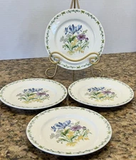 Thomson Pottery Floral Garden Iris Salad Plates Set 4-7.3" Botanical Stoneware