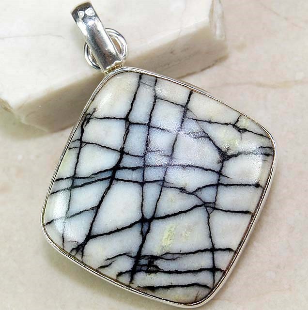 Natural Pinolith 925 Solid Genuine Sterling Silver Pendant Jewelry @11-7
