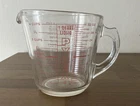 Vintage Pyrex #532 D Handle 4-Cup 1-Quart Red Lettering Glass Measuring Cup USA