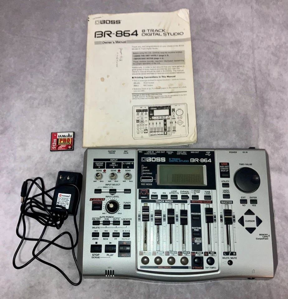 Boss BR-864 8-Track Digital Studio Recorder AC Adapter 512mb Card Manual Working
