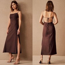 BHLDN Womens 12 Gavin Brown Open-Back Tie Slip Dress in Cocoa Plum EUC $220