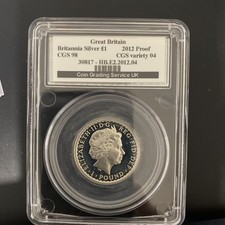 2012 £1 BRITANNIA SILVER PROOF SLABBED CGS 98 - 25th ANNIV PORTRAIT COLLECTION