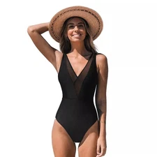 Cupshe Womens Mesh V-Neck One Piece Size M Black - Just add water - NWT