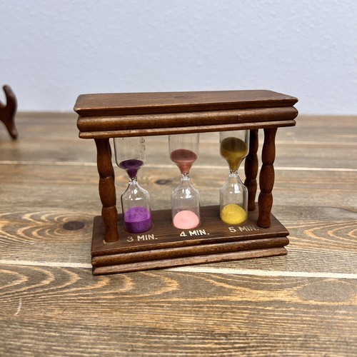 Vintage Triple Sand Hourglass Timer 3/4/5 Minutes Old Wooden Home Decor Japan - Picture 1 of 5