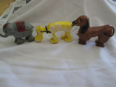  Ramp Walkers Elephant Pluto Dachshund Made in Hong Kong 1960's Set of 3 Vintage