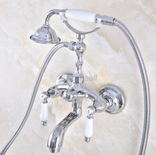 Chrome Brass Wall Mount Bathroom Clawfoot Bath Tub Faucet w/ Hand Shower atf852