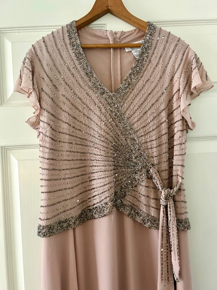 Vestido largo con cuentas envolvente sintético JKARA 10P con manga acampanada - Boda, madre de novia Foto 3 de 4