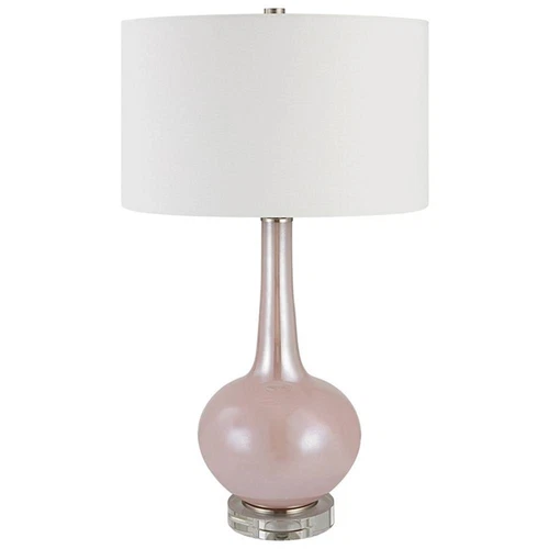 Uttermost Rosa Transitional Glass Fabric and Iron Table Lamp in Pink - Picture 3 of 7