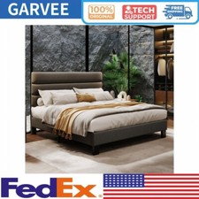 Bed Frame with Adjustable Headboard Fabric Upholstered and Wooden Slats Support