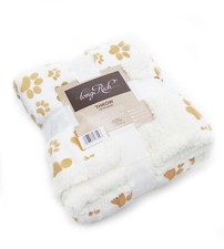 Long Rich Flannel Paw Print  Ultra Soft Sherpa Throw Blanket 50" W X 60" L