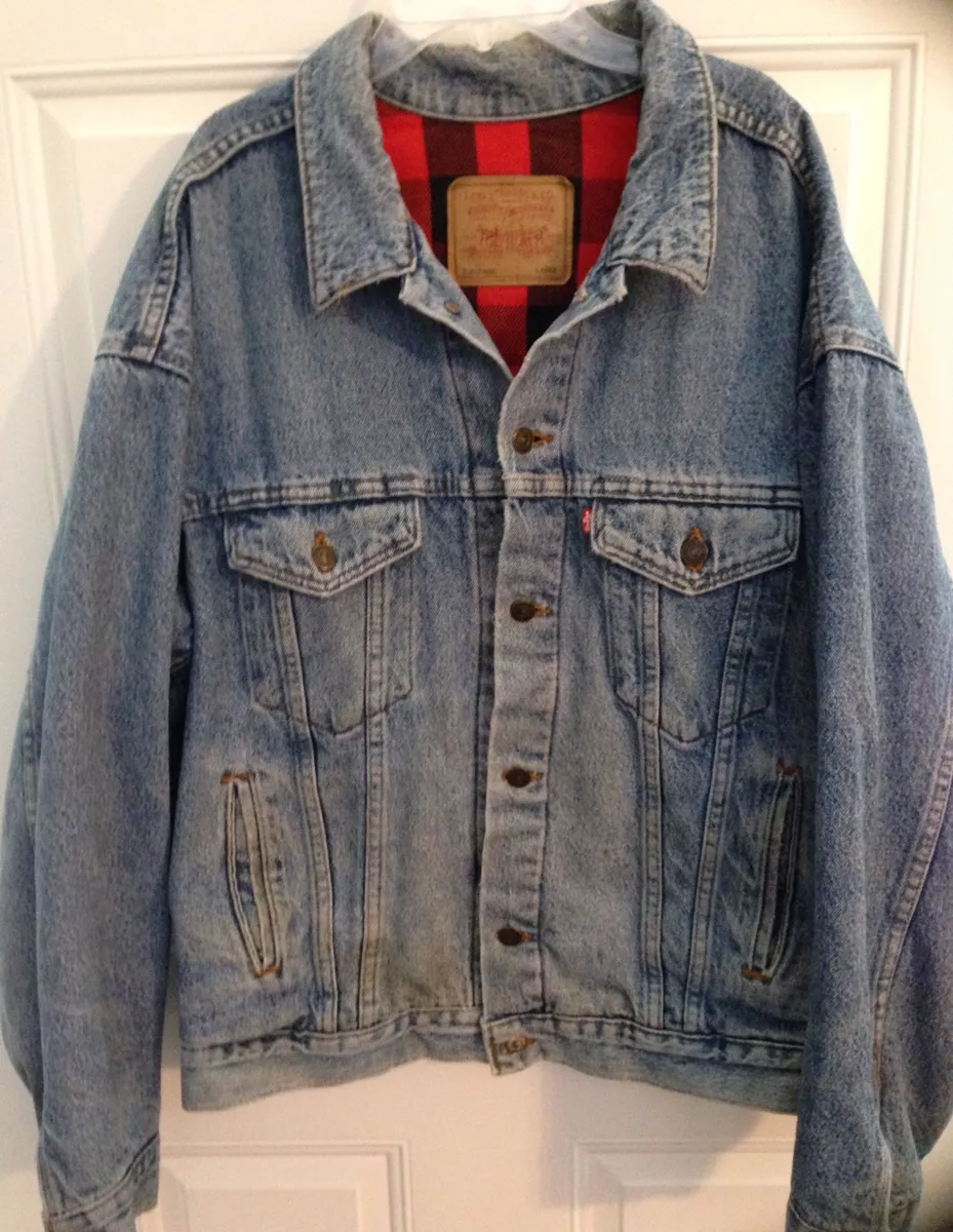 VINTAGE LEVI S 70417 4891 TRUCKER DENIM FLANNEL LINED JACKET SIZE L Chest 48