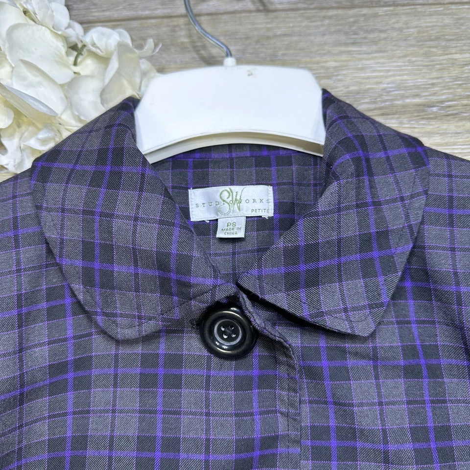 Blazer Chaqueta Talla Pequeña Petites PS Mujer Gris Púrpura Botón Oficina Carrera Foto 3 de 4