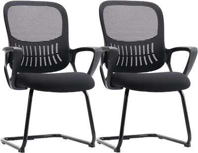 DUMOS Mid-Back Mesh Office Guest Chair,No Wheels Sled Base Stationary Computer Chair