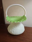 Vintage Kanawha Milk Glass Basket With Grape Vines And Green Interior