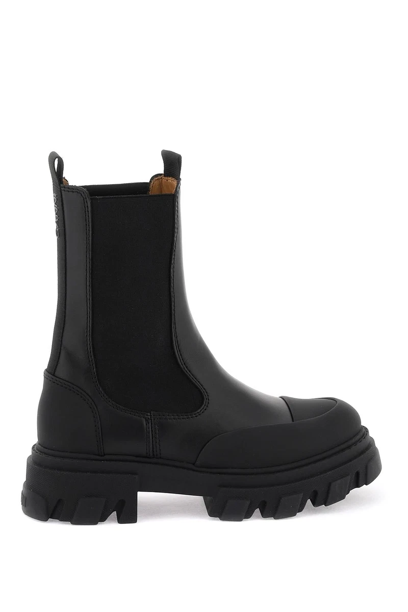 NUEVAS Botas Ganni Cuero Medio Chelsea S2299 NEGRAS AUT NTICAS