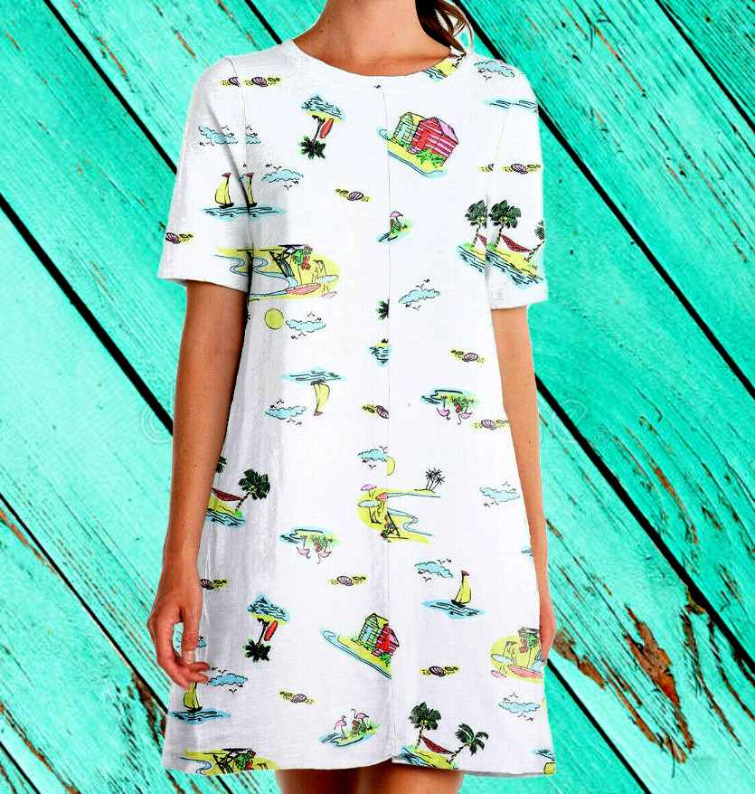 FRESH PRODUCE Beachy Keen Lorna White Cotton Jersey T Shirt Sun Dress XS NWT image 2