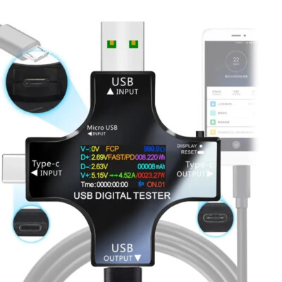 USB Tester Messgerät 2-In-1 USB C Strommessgerät LCD Digital Multimeter Strom