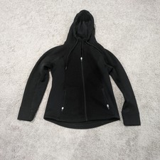 Swiss Tech Waffle Knit Tech Fleece Pockets Black Full Zipper Hooded Jacket S