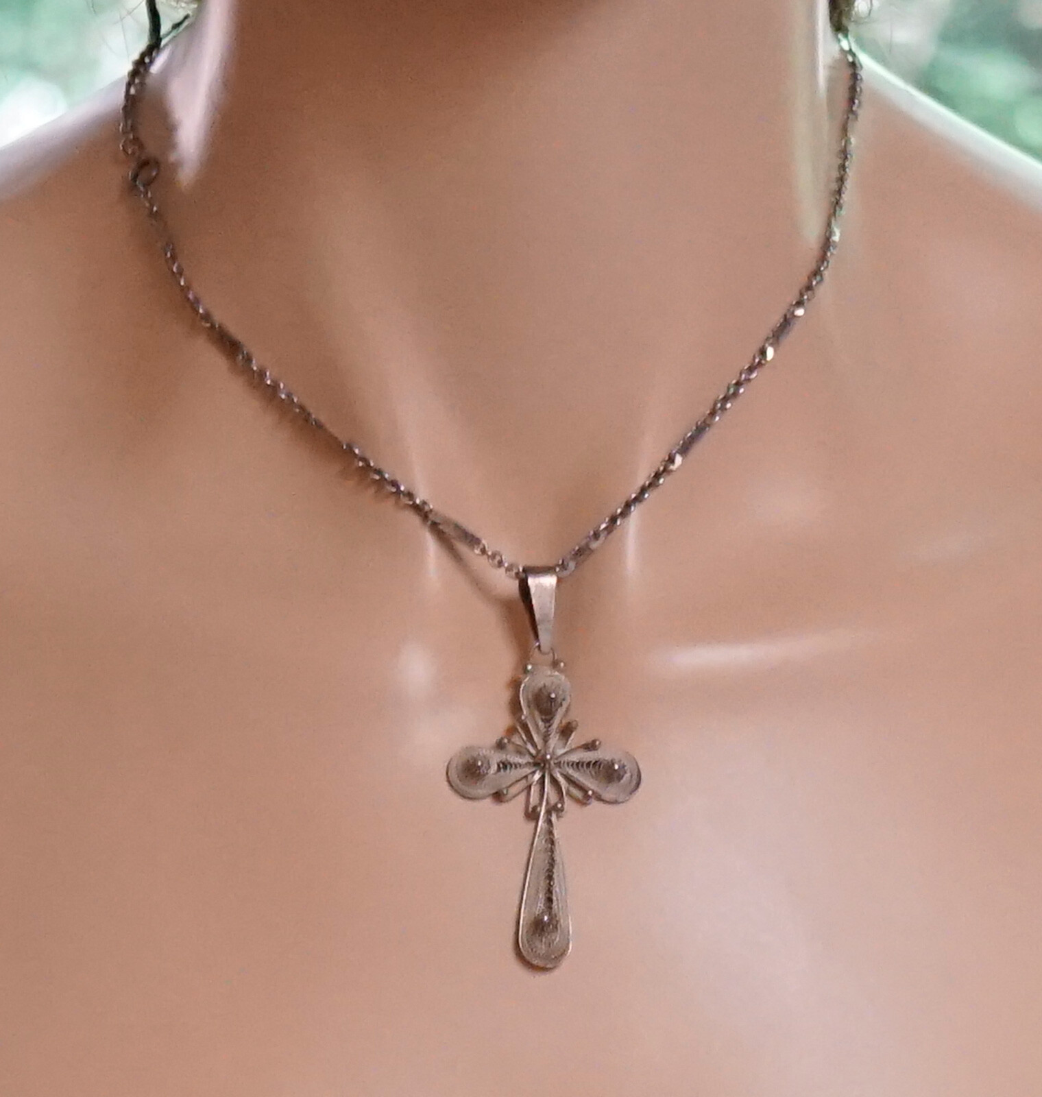 Vintage 925 Solid Silver Twisted Wire Work Filigr… - image 1