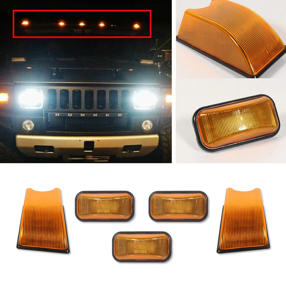 Carcasa de luz marcadora de cabina de techo superior delantero con lente ámbar para Hummer H2 / SUT 2003-2009 Foto 4 de 4