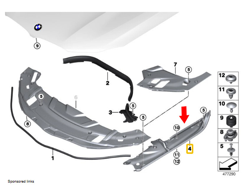 BMW 5 Series G30 G31 Engine Bay Wing Sealing Cover Left Passenger 