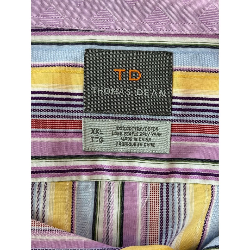 Thomas Dean Men’s XXL Long Staple 2PLY Yarn Cotton Rainbow Striped